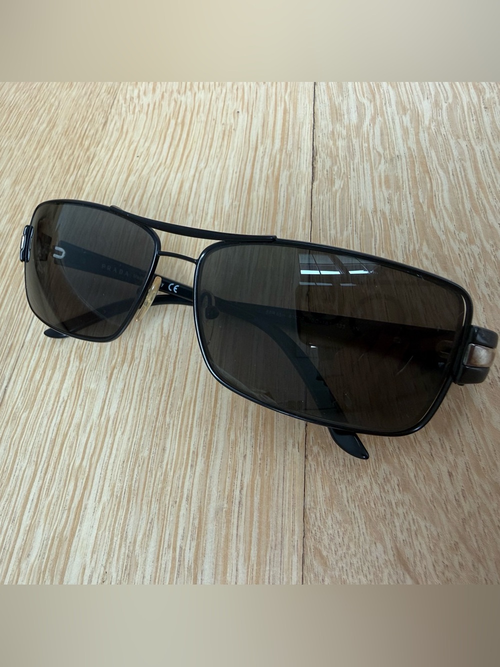 Authentic Prada Mens Black and Gold Rectangular Sunglasses - Picture 7 of 11